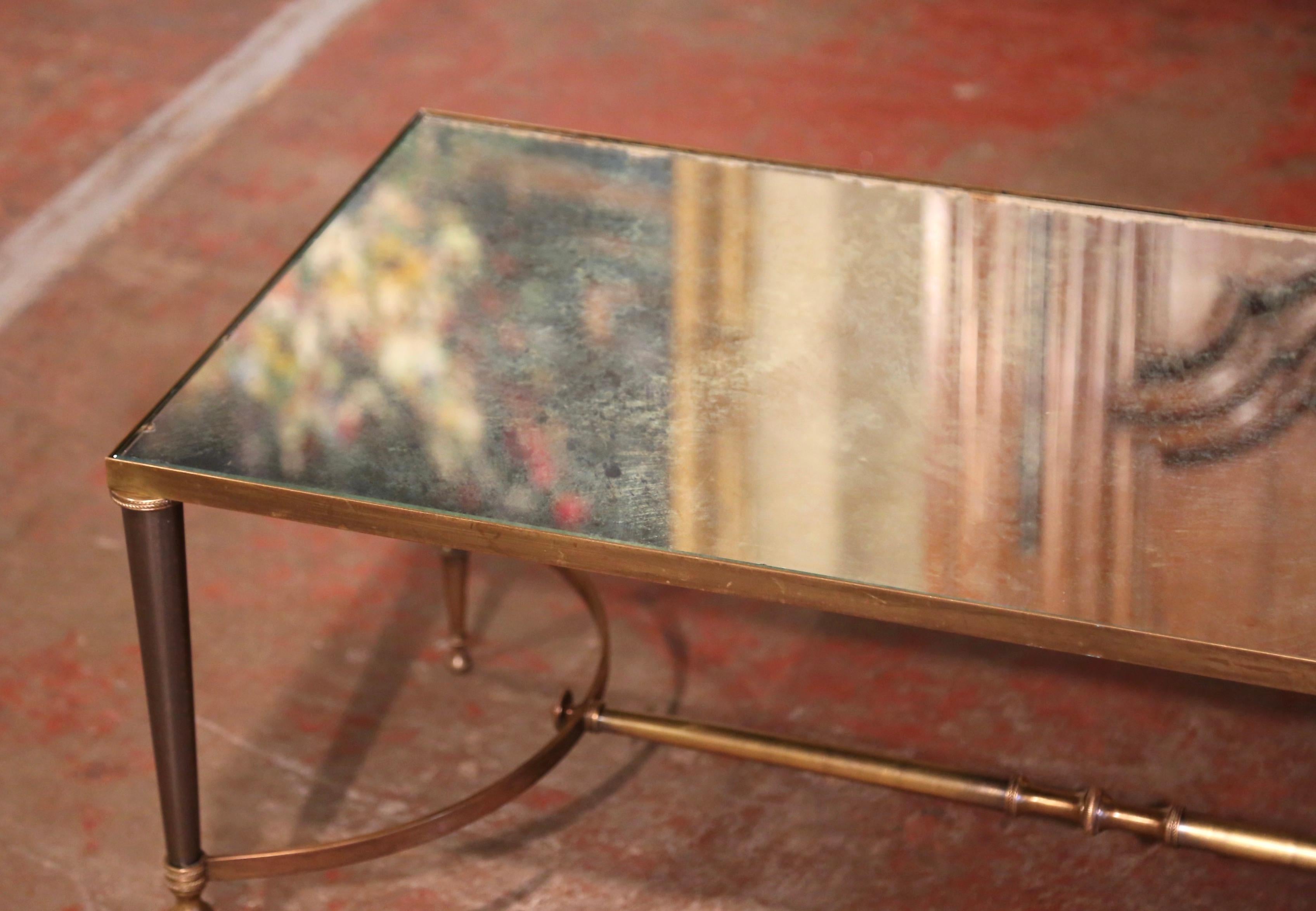 Mid-Century French Bronze Dore Mirrored Coffee Table from Maison Baguès In Excellent Condition In Dallas, TX