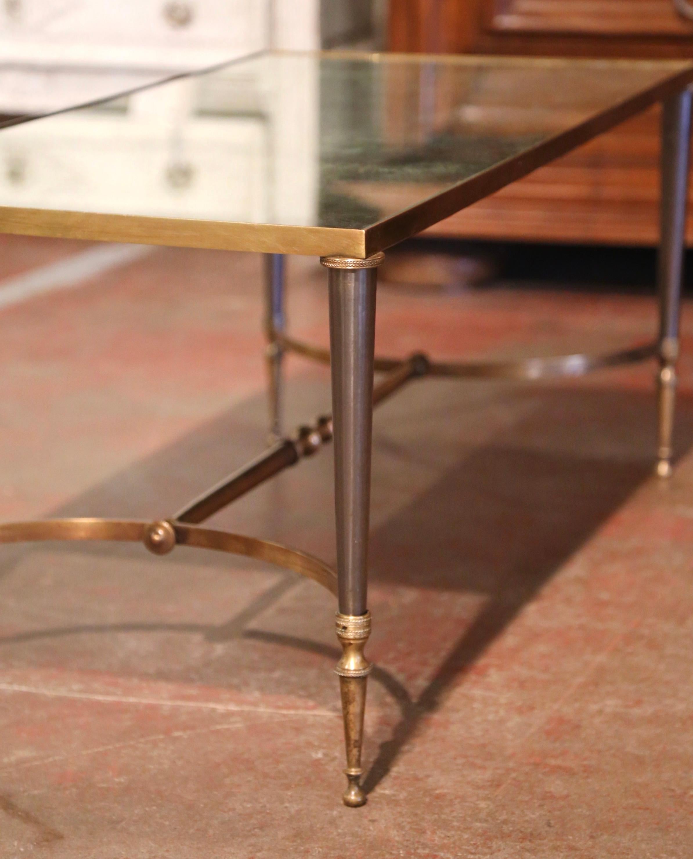 Mid-Century French Bronze Dore Mirrored Coffee Table from Maison Baguès 1