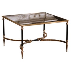 Mid-Century French Bronze, Steel and Mirrored Top Coffee Table by Maison Jansen