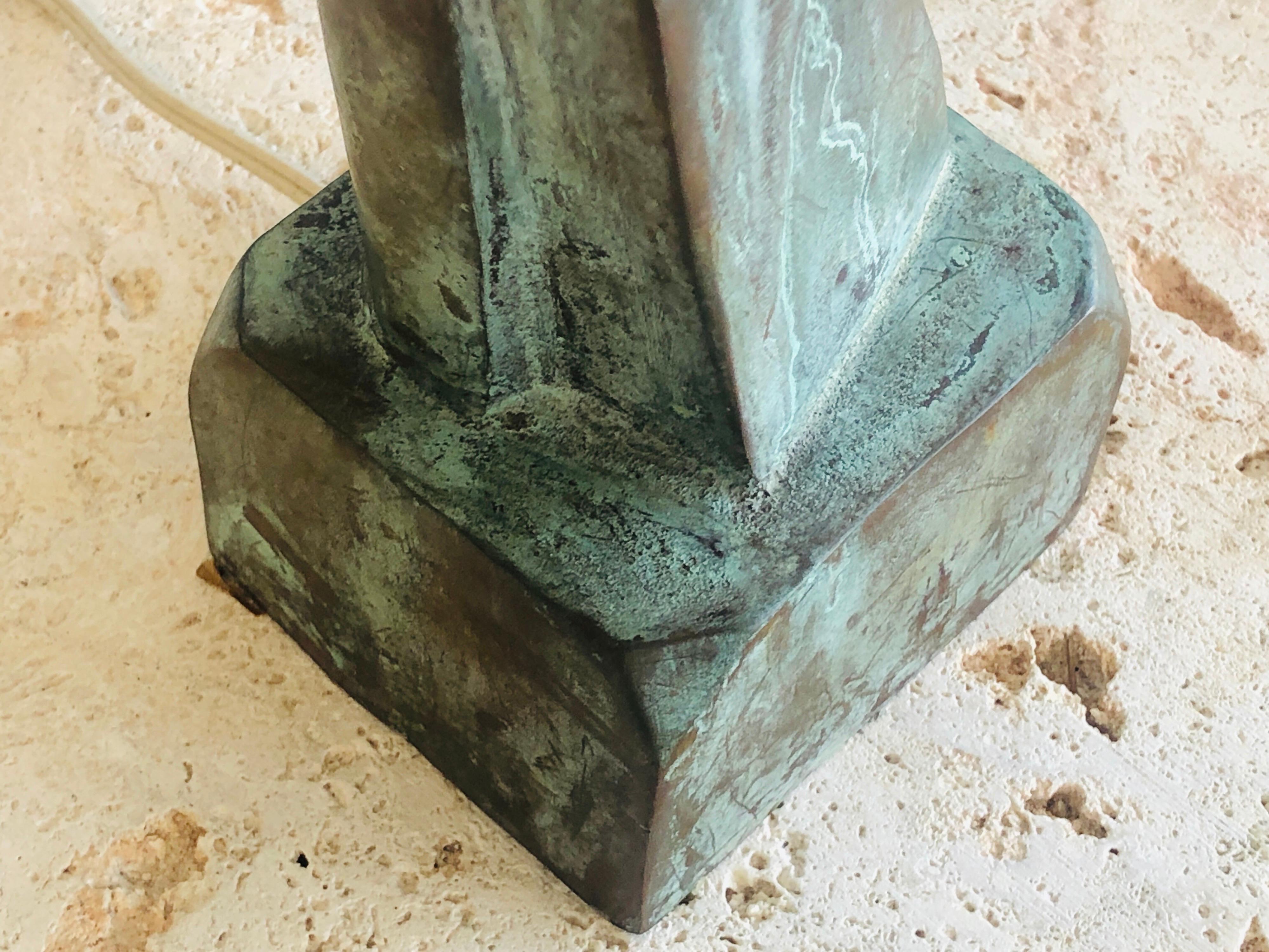 Mid Century French Bronze Verdigris Sculpture Table Lamp For Sale 10