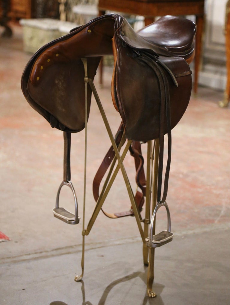 Midcentury English Brown Leather Horse Saddle For Sale at 1stDibs