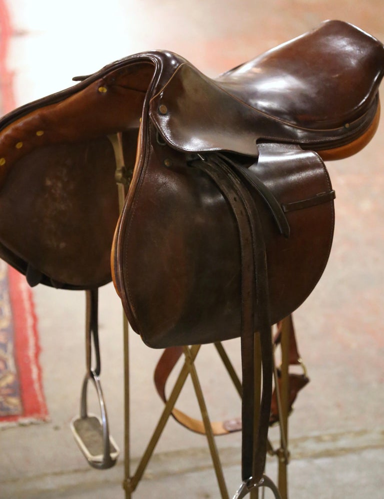 Midcentury English Brown Leather Horse Saddle For Sale at 1stDibs