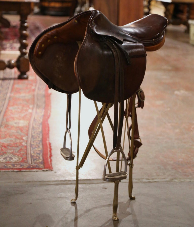 Midcentury English Brown Leather Horse Saddle For Sale at 1stDibs