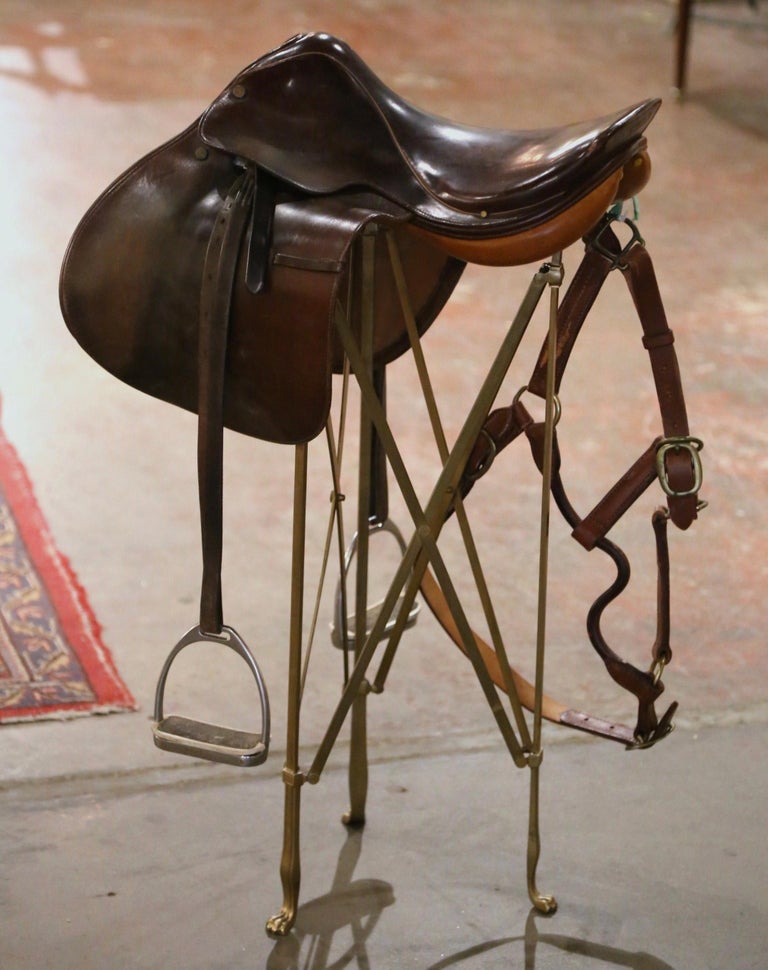 Midcentury English Brown Leather Horse Saddle For Sale at 1stDibs