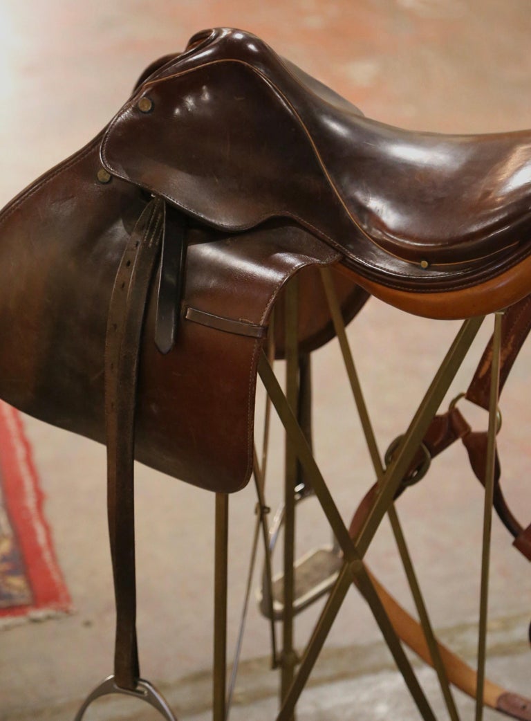 Midcentury English Brown Leather Horse Saddle For Sale at 1stDibs