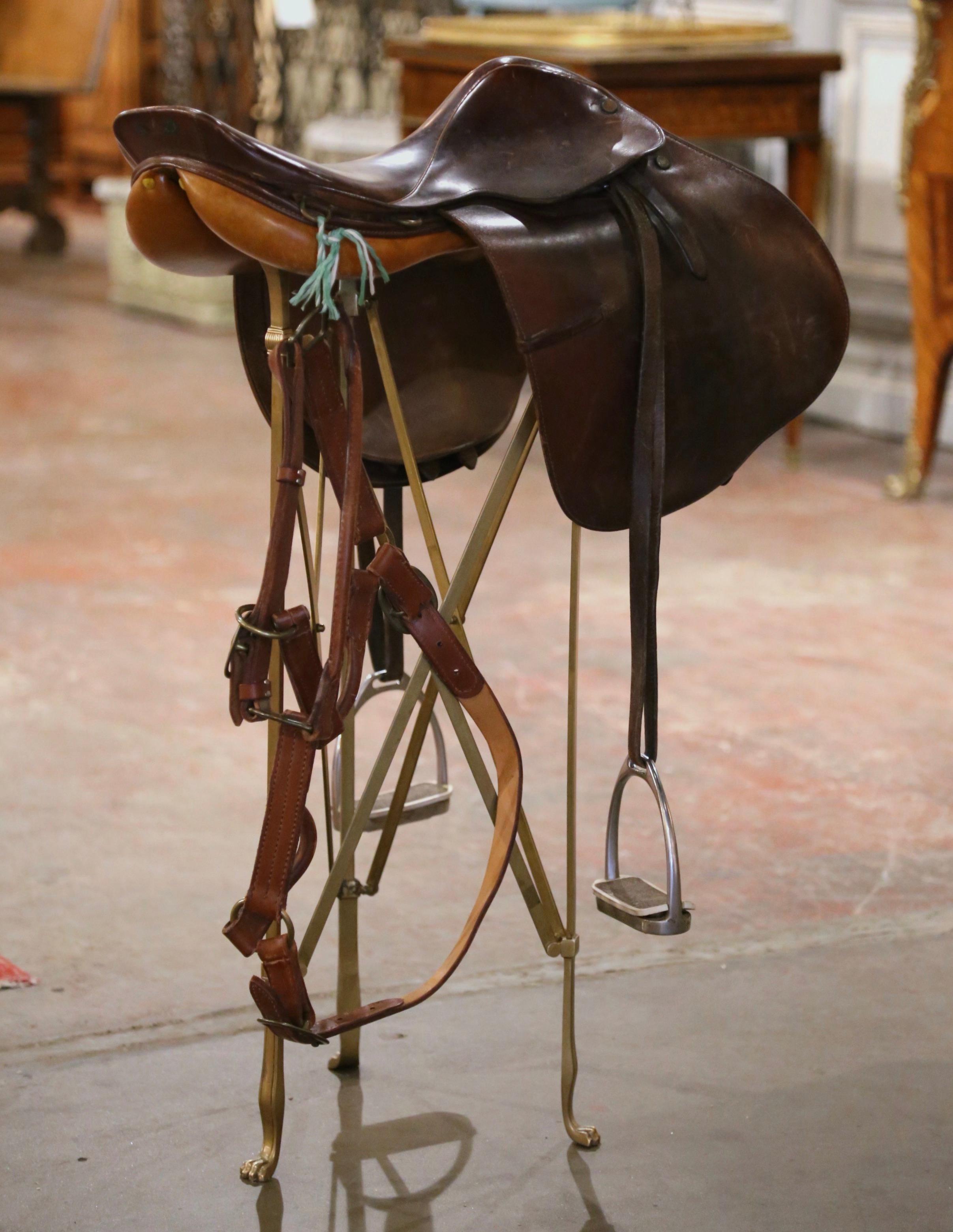 Midcentury English Brown Leather Horse Polo Saddle 1