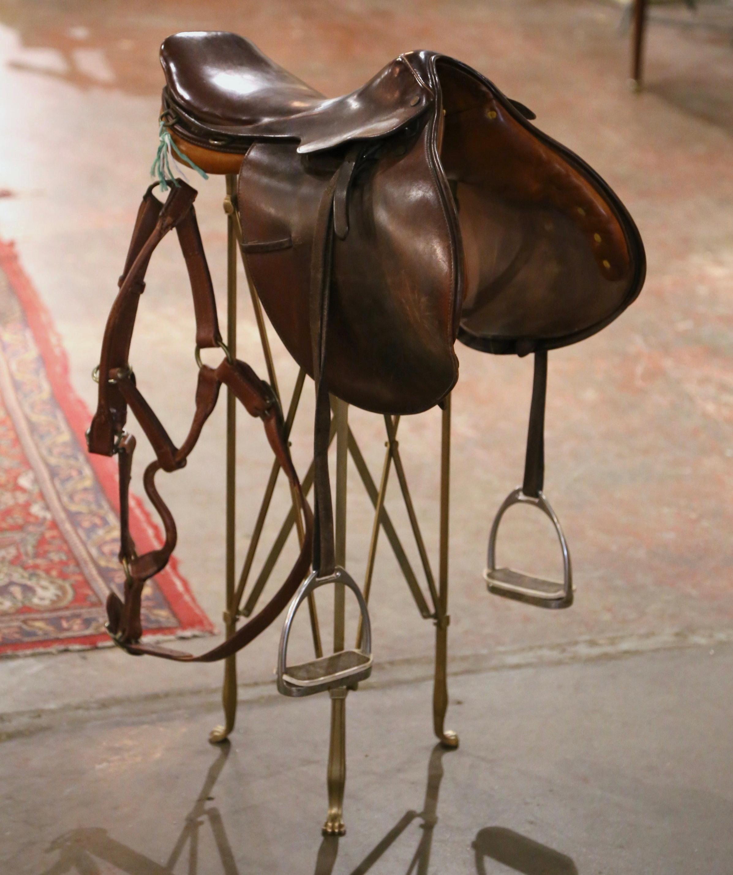 Midcentury English Brown Leather Horse Polo Saddle 2