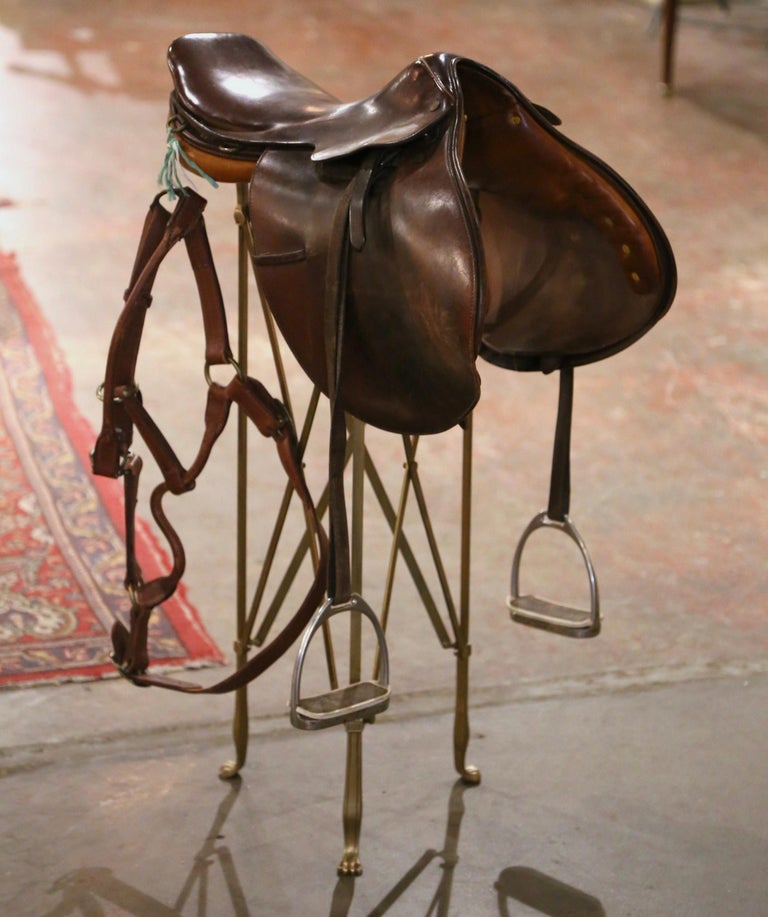 Midcentury English Brown Leather Horse Saddle For Sale at 1stDibs