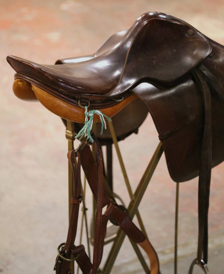 Midcentury English Brown Leather Horse Saddle For Sale at 1stDibs