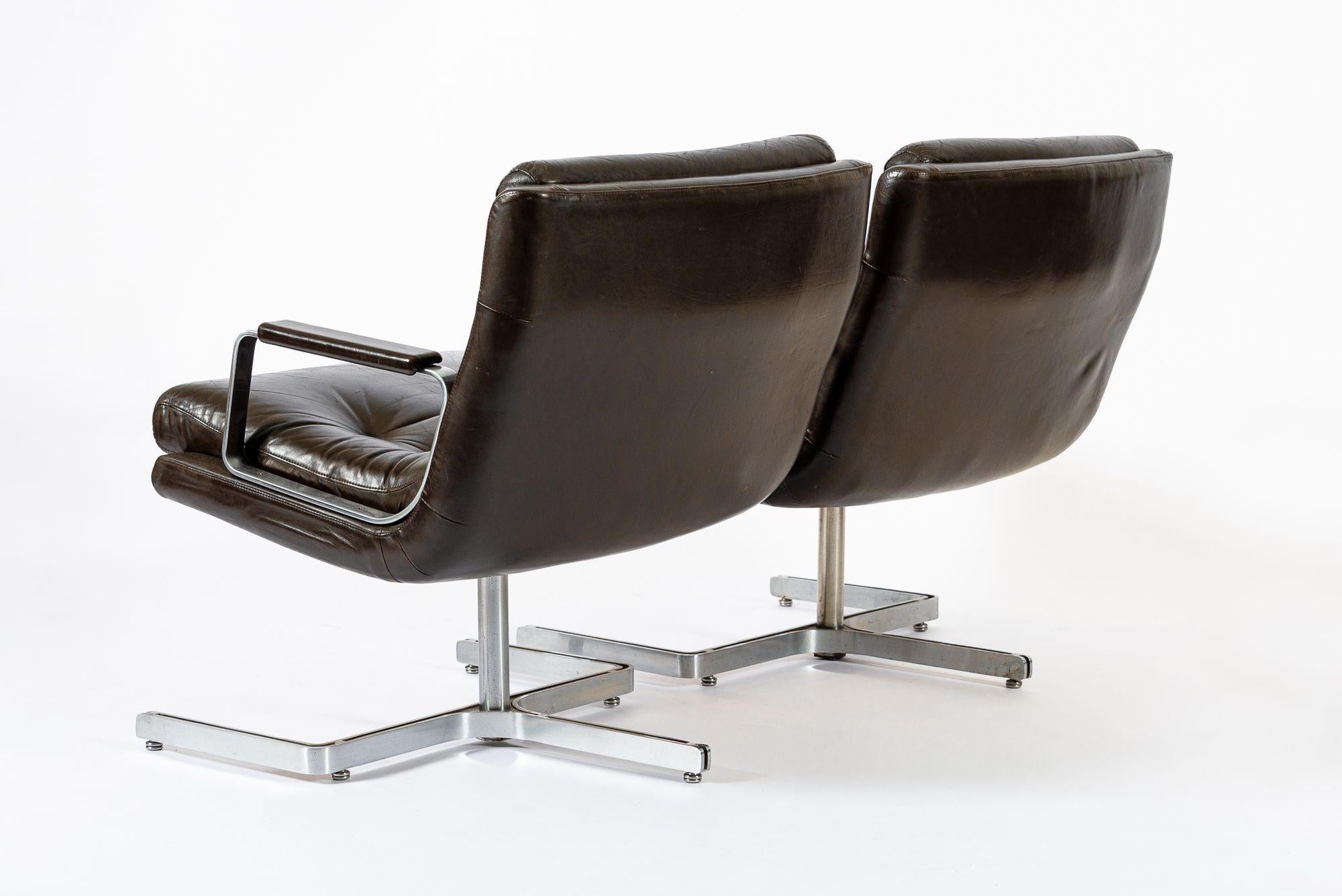 Mid Century French Brown Leather Lounge Chairs by Raphael Raffel 1970s en vente 5