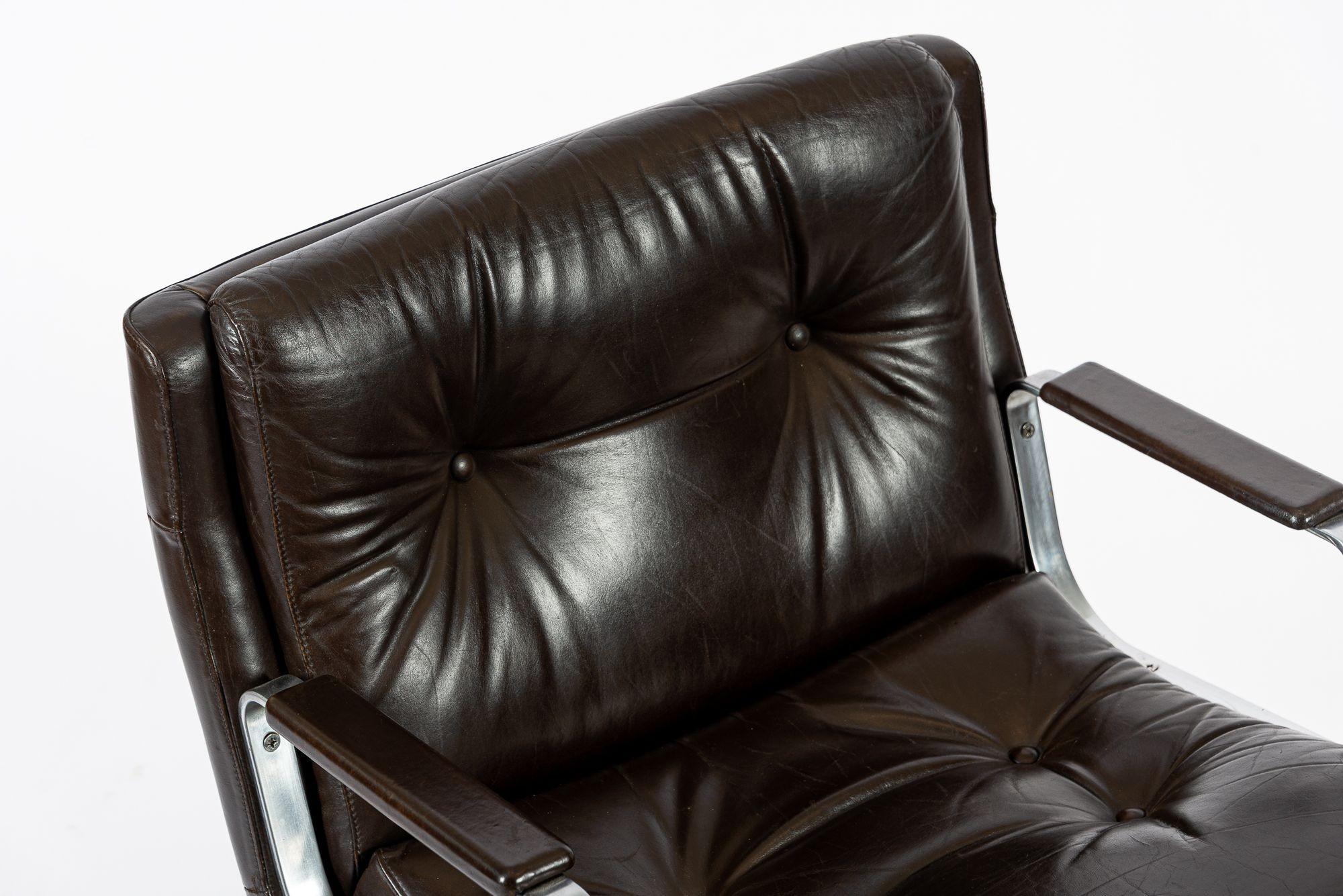 Mid Century French Brown Leather Lounge Chairs by Raphael Raffel 1970s en vente 12