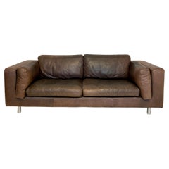 Mid-Century French Brown Leather Sofa, 1978s