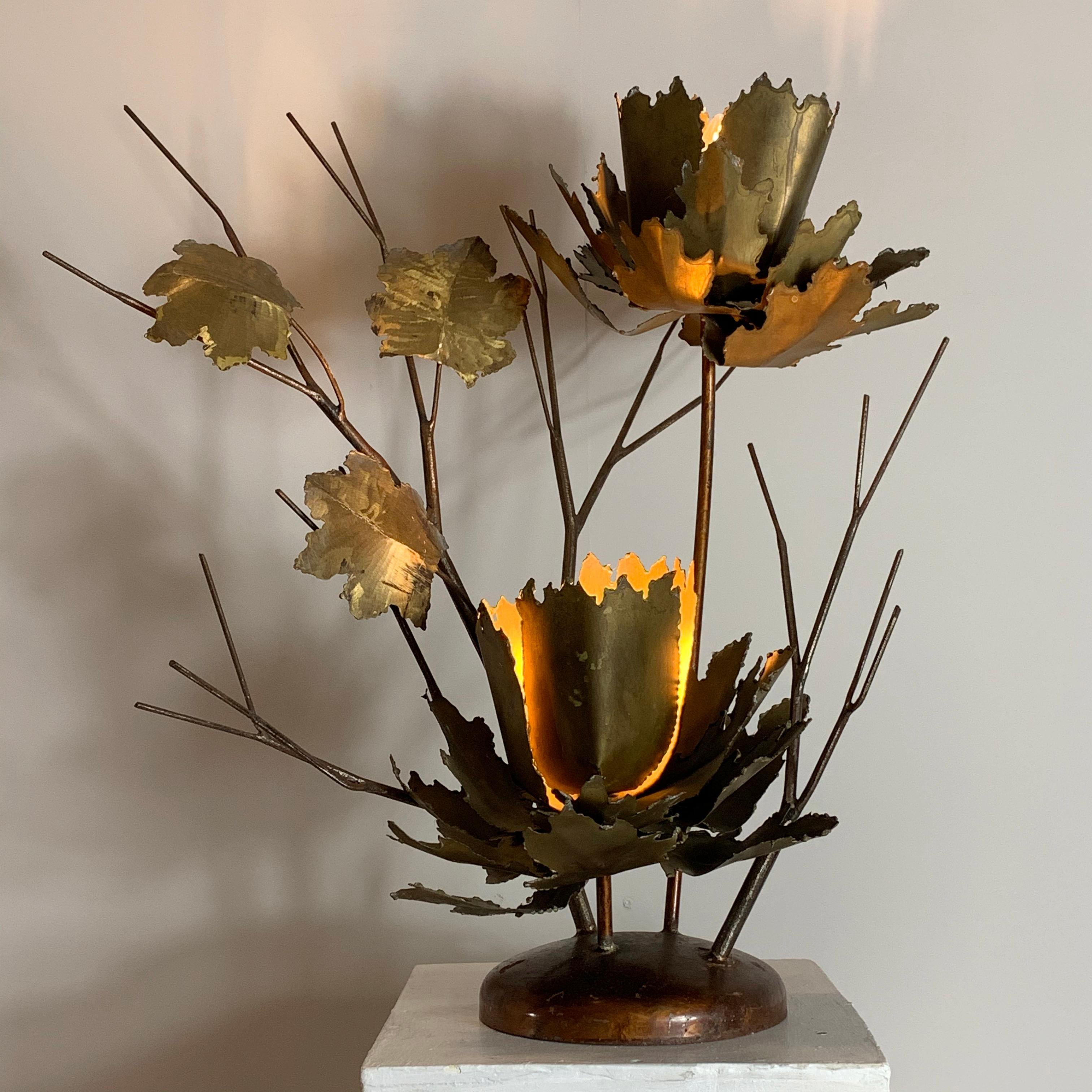 Hand-Crafted Mid Century French Brutalist Flower Lamp