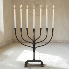 Mid-Century French Brutalist Hand-Forged Iron Seven-Light Candelabrum