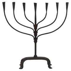 Mid-Century French Brutalist Hand-Forged Iron Seven-Light Candelabrum
