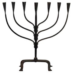 Mid-Century French Brutalist Hand-Forged Iron Seven-Light Candelabrum