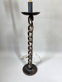 Mid-Century French Brutalist Iron Chain-Link Table Lamp