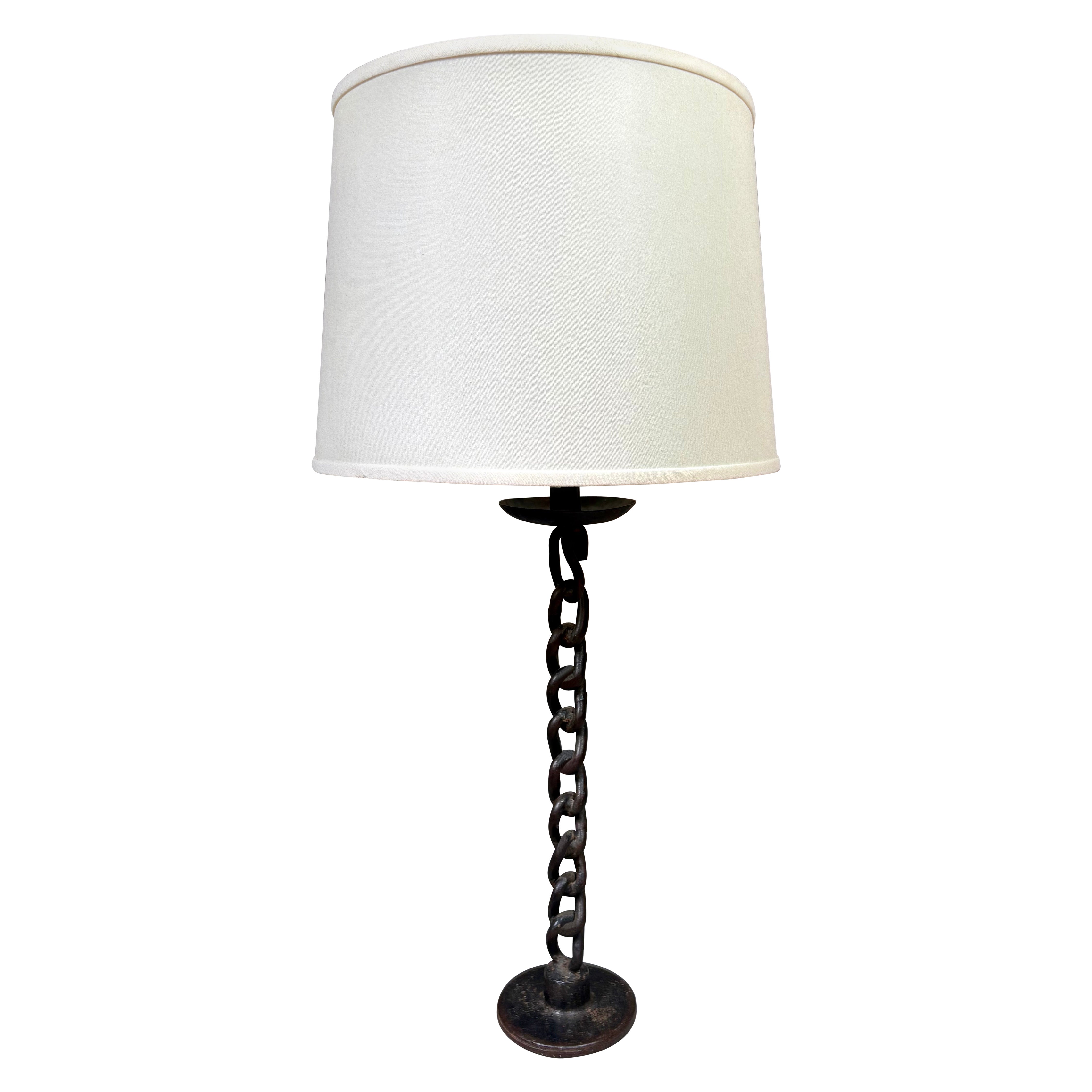 Mid-Century French Brutalist Iron Chain-Link Table Lamp