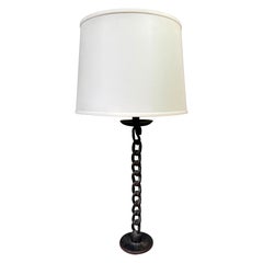 Mid-Century French Brutalist Iron Chain-Link Table Lamp