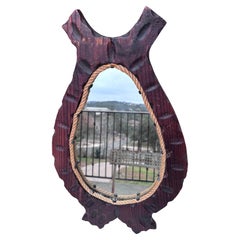 Mid-Century French Brutalist Wood Mirror