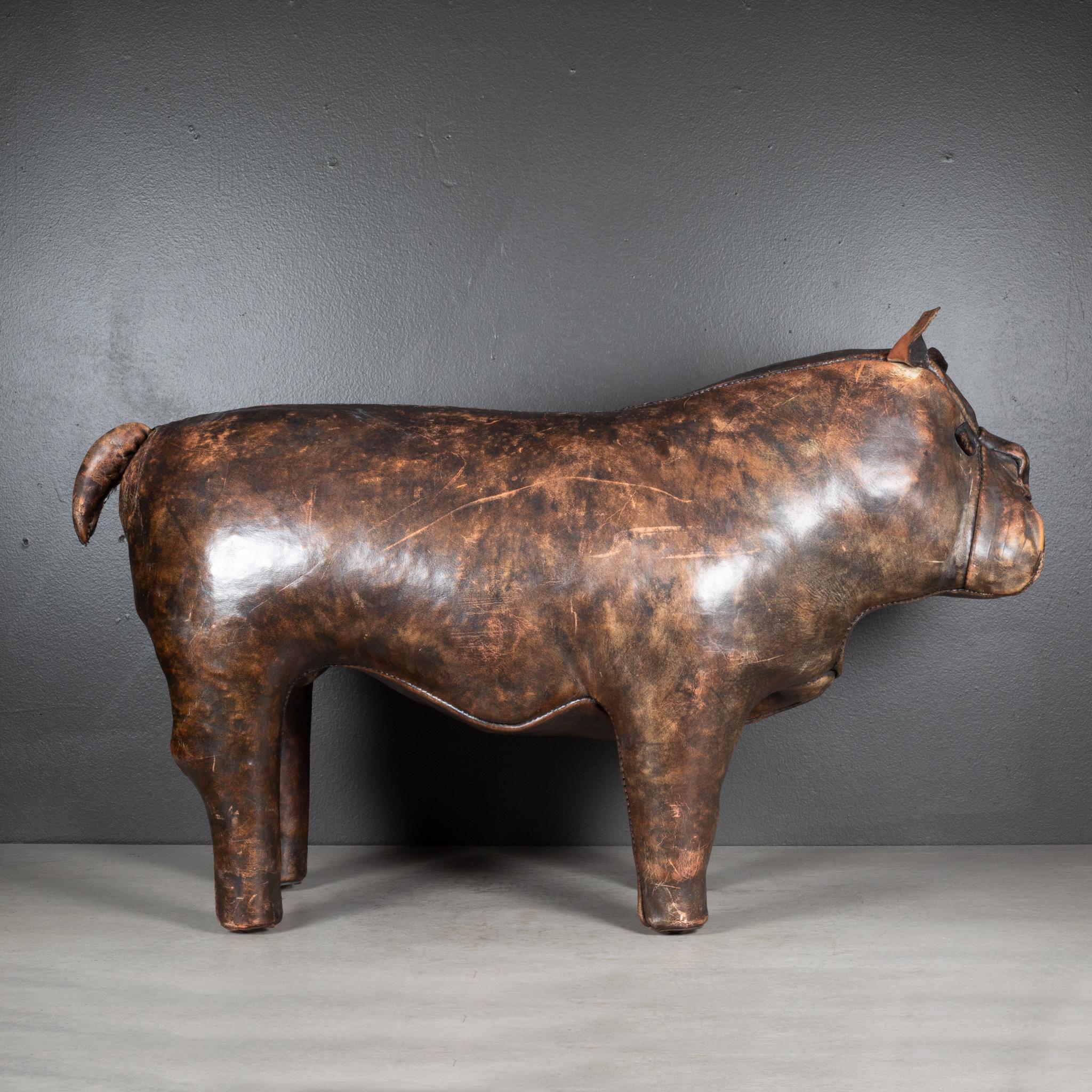 Mid-Century Modern Mid-century French Bulldog Leather Foot Stool c.1960 For Sale