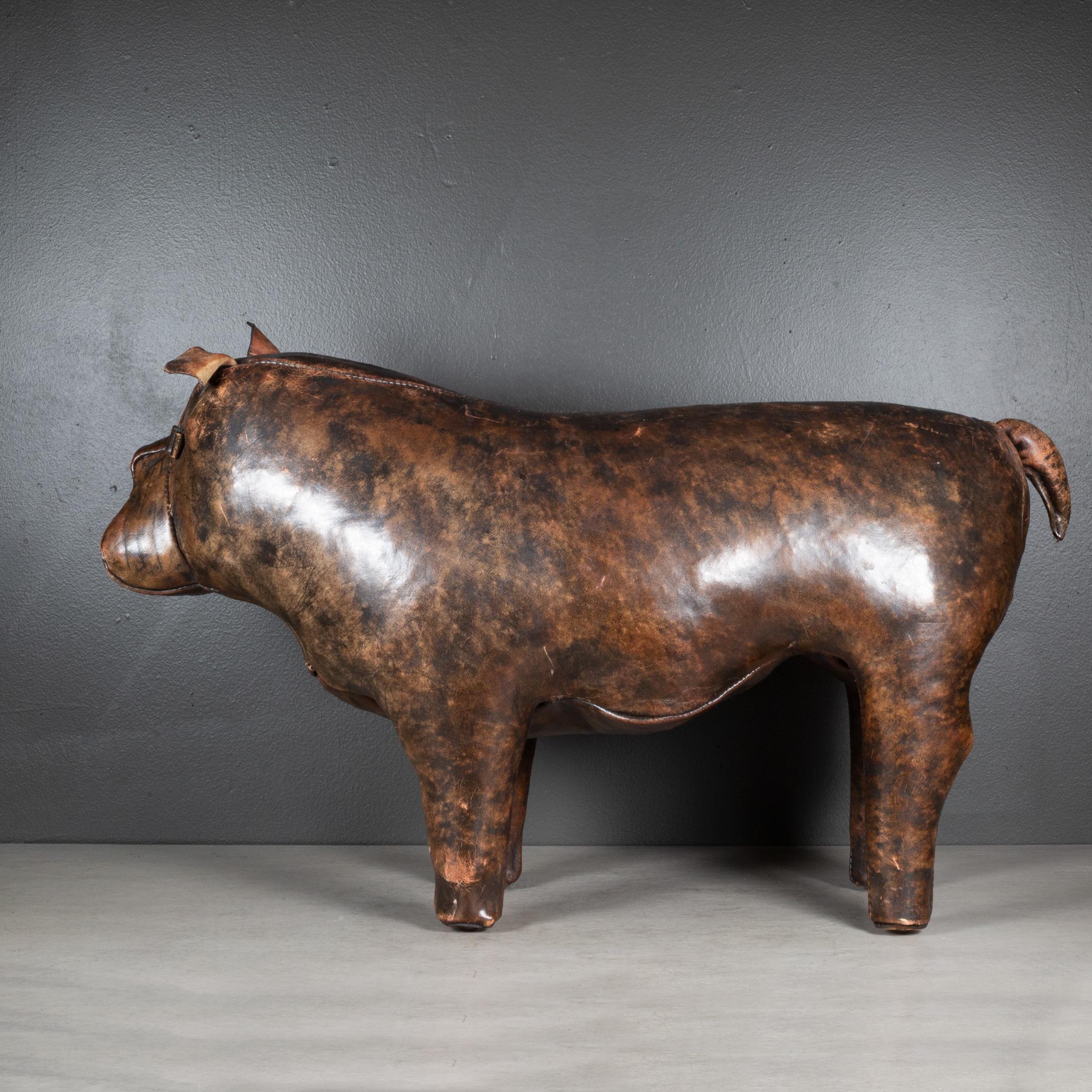 Mid-century French Bulldog Leather Foot Stool c.1960 In Good Condition For Sale In San Francisco, CA