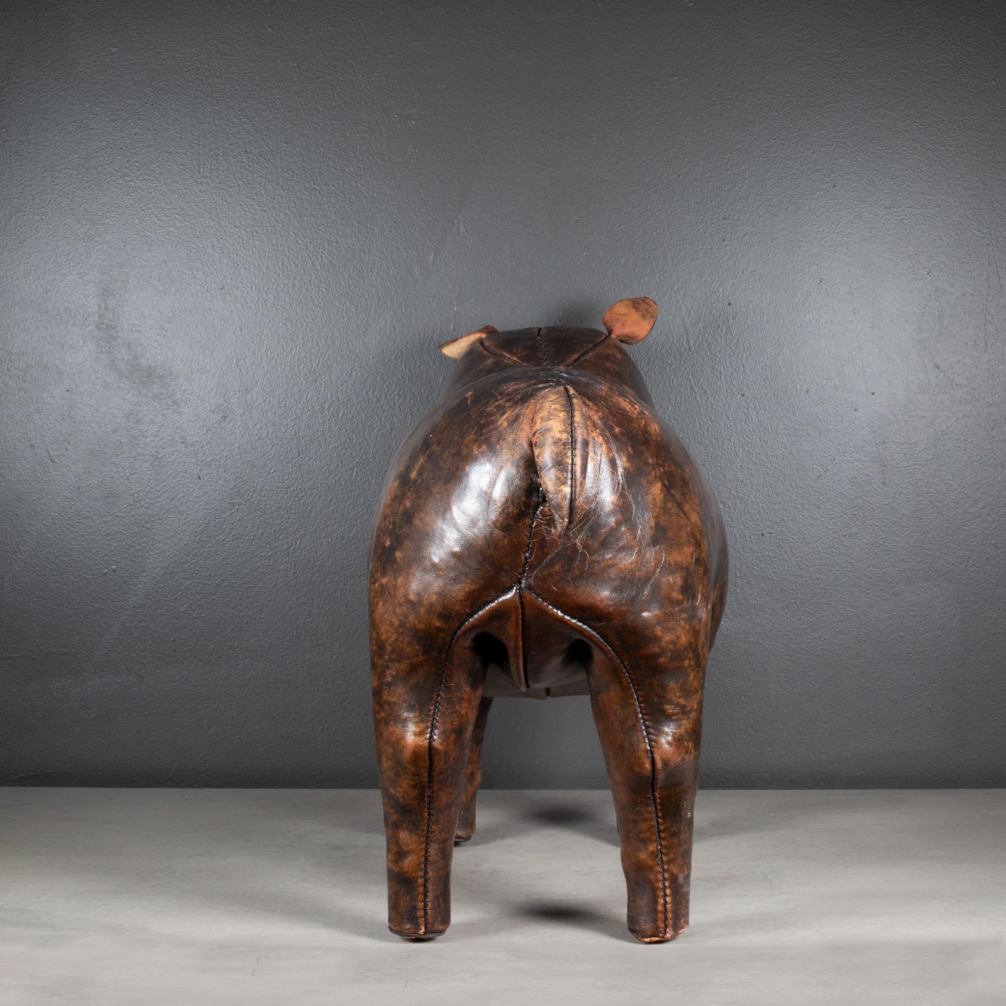 Brass Mid-century French Bulldog Leather Foot Stool c.1960 For Sale