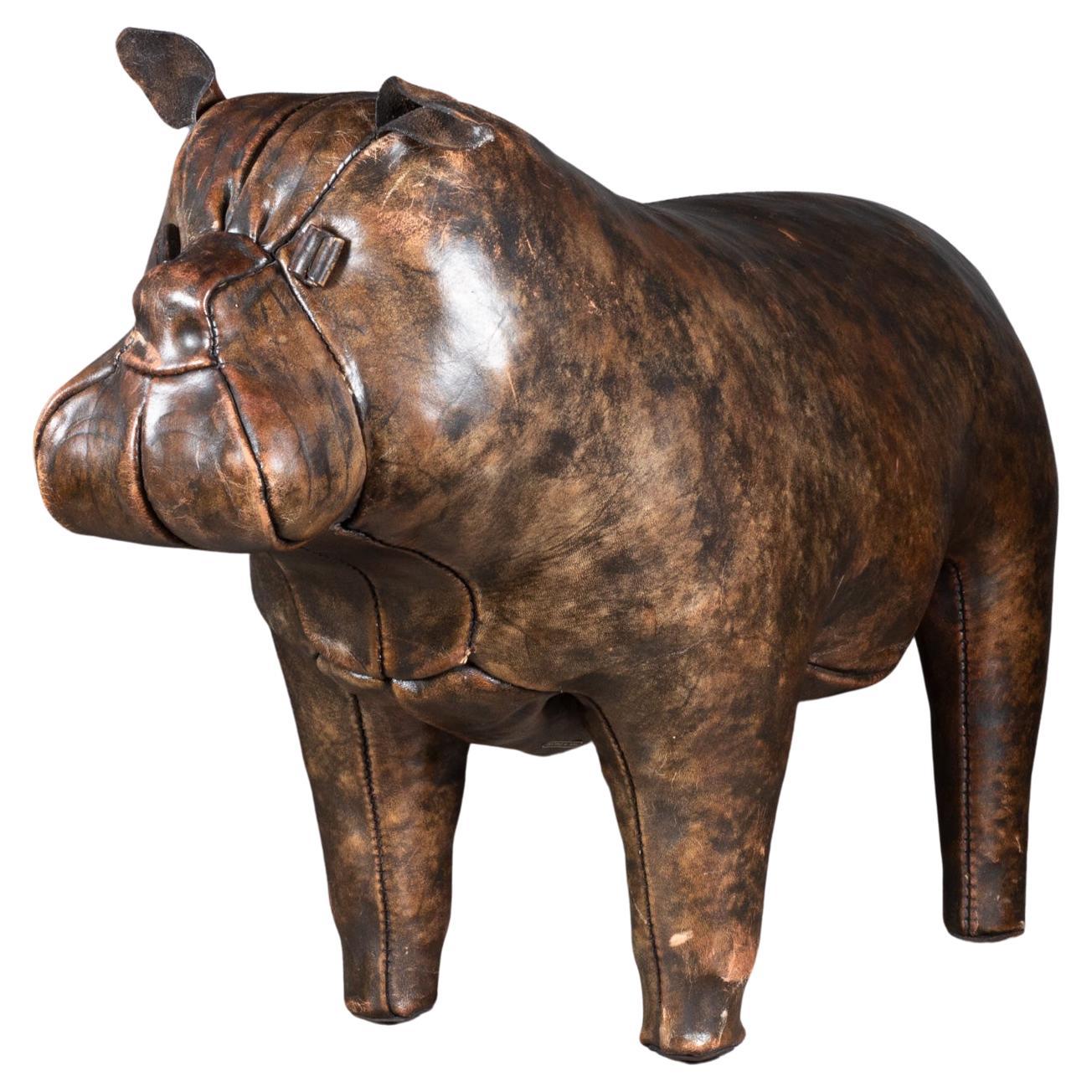 Mid-century French Bulldog Leather Foot Stool c.1960 For Sale