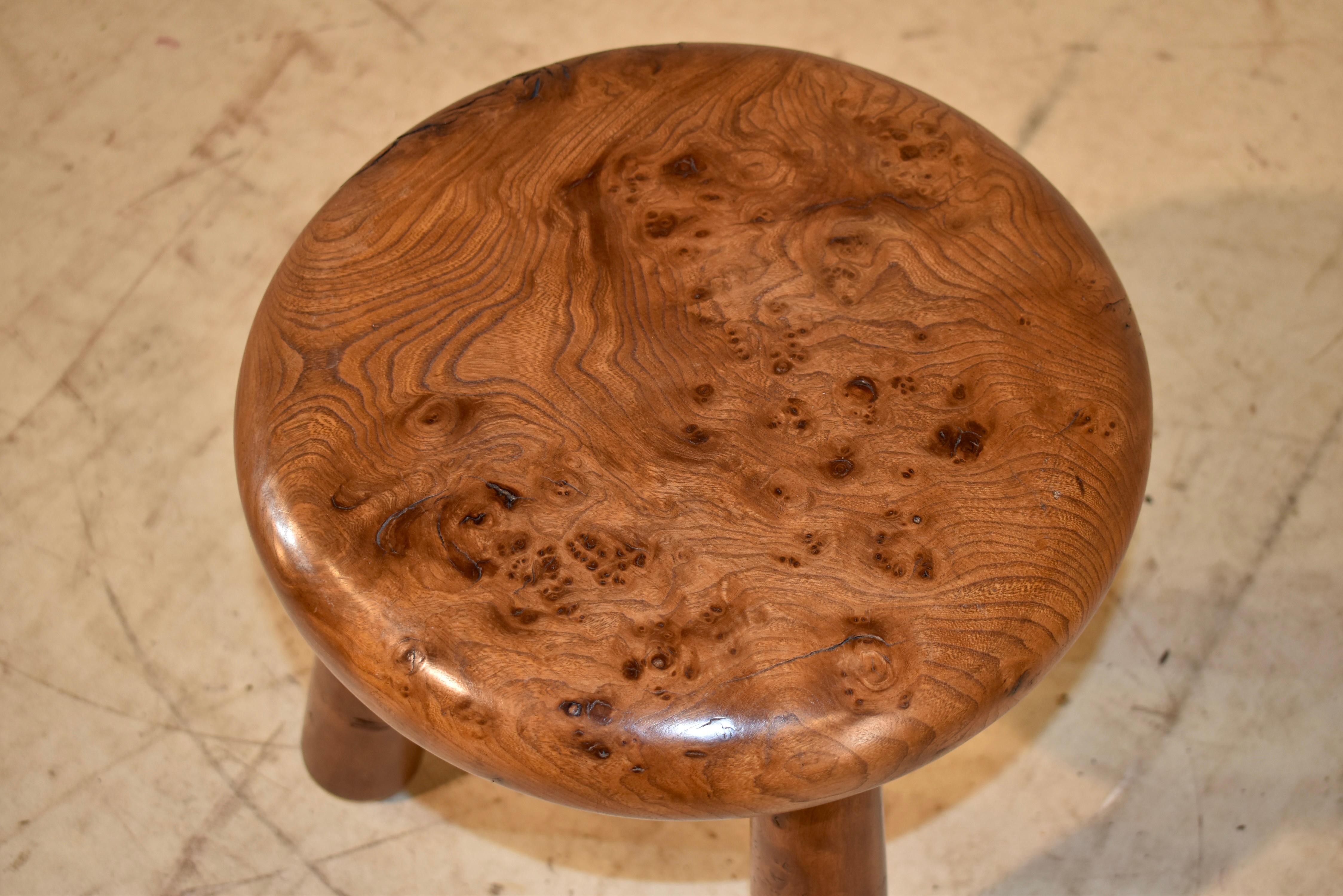 Mid-20th Century Midcentury French Burl Elm Stool For Sale