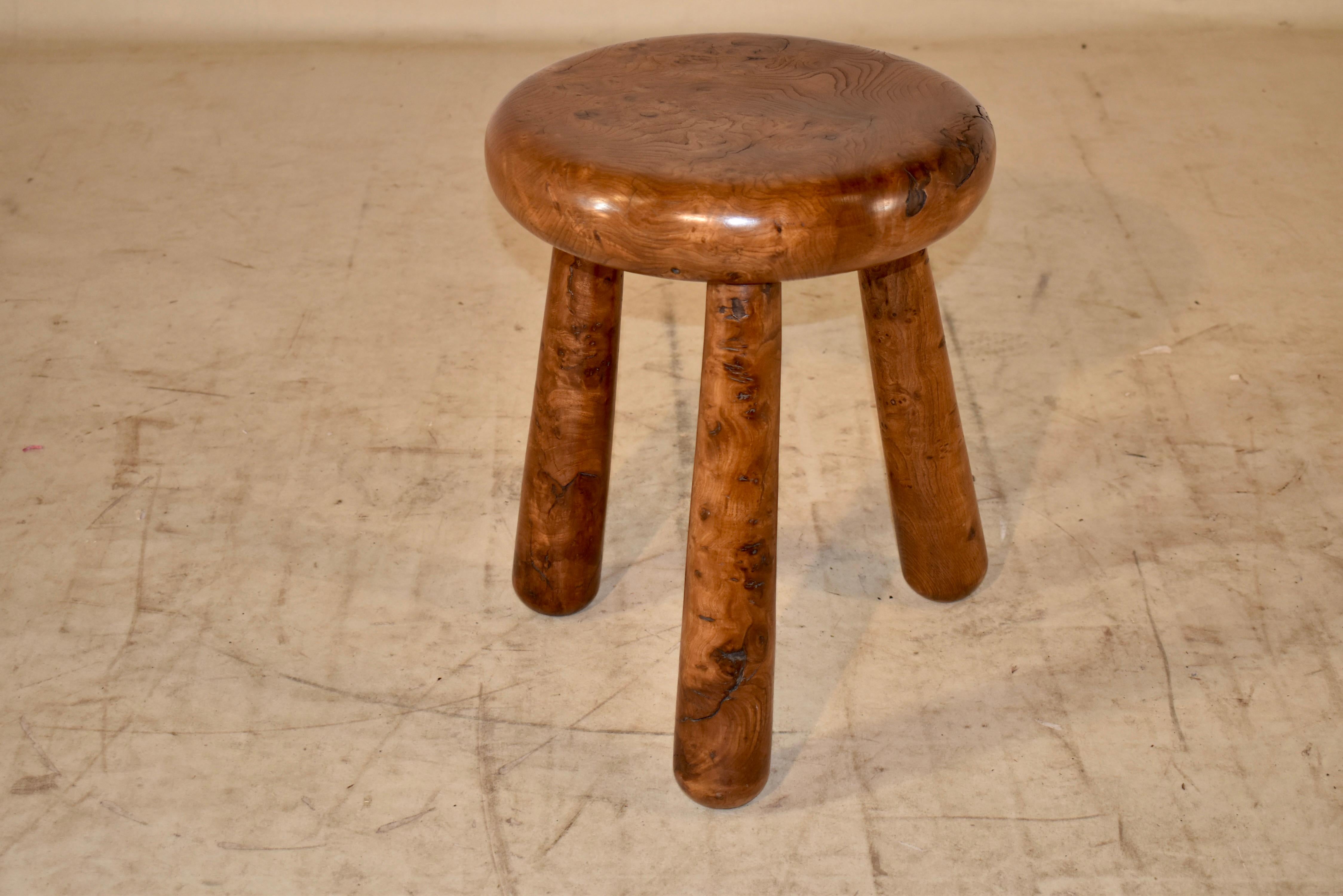 Midcentury French Burl Elm Stool For Sale 2