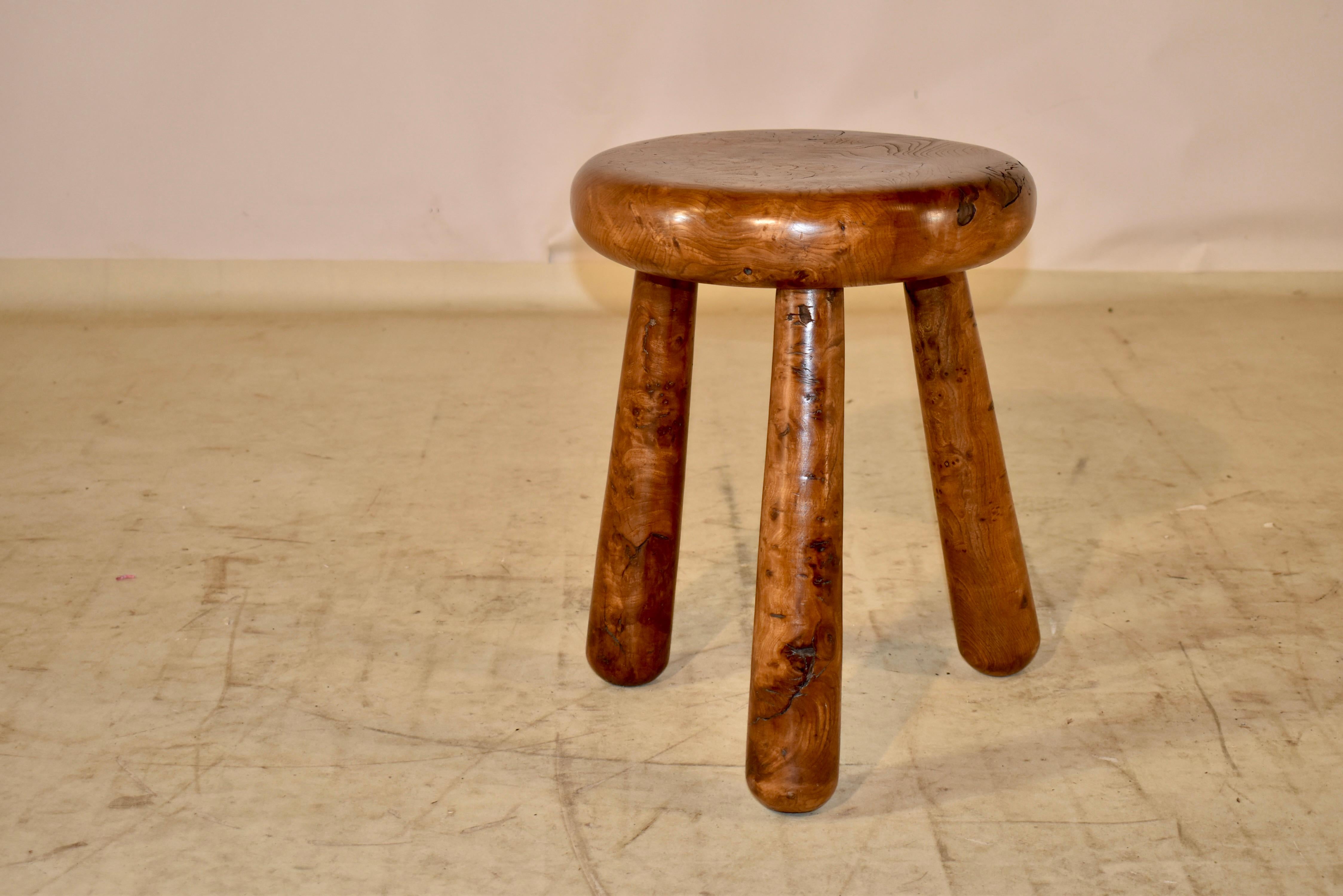 Midcentury French Burl Elm Stool For Sale 3