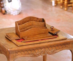 Set da scrivania a 6 pezzi in legno di radica francese del Mid-Century con portacarte e accessori