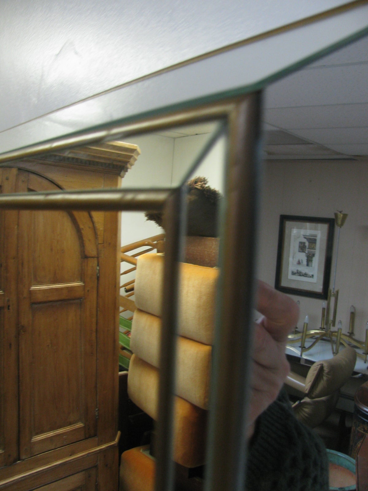 Fabulous square framed mirror. Concave and mirrored frame around the central mirror. giltwood highlight and accentuates beautifully. Great vintage condition.