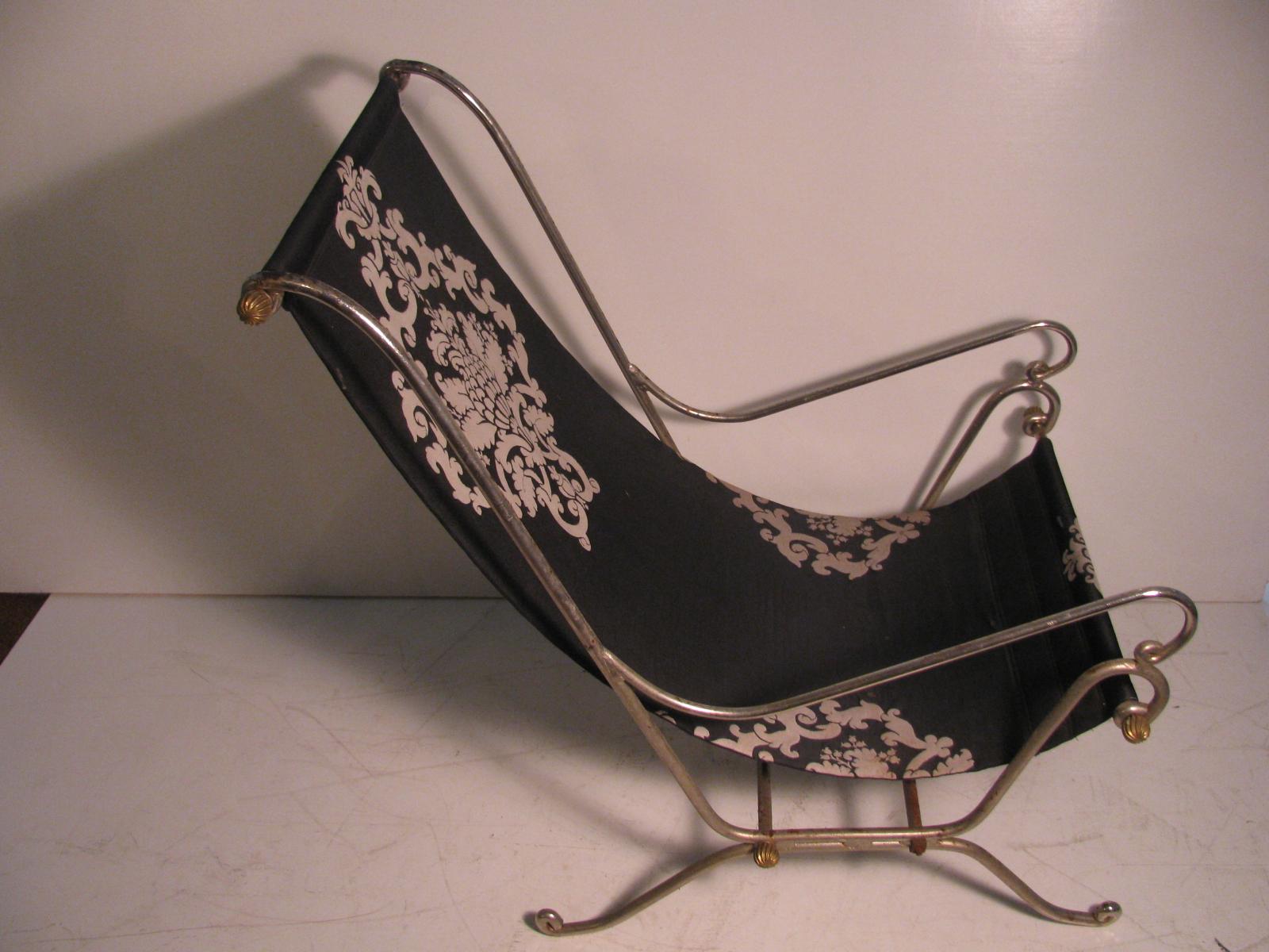 Midcentury French Campaign Iron Sling Chair 1