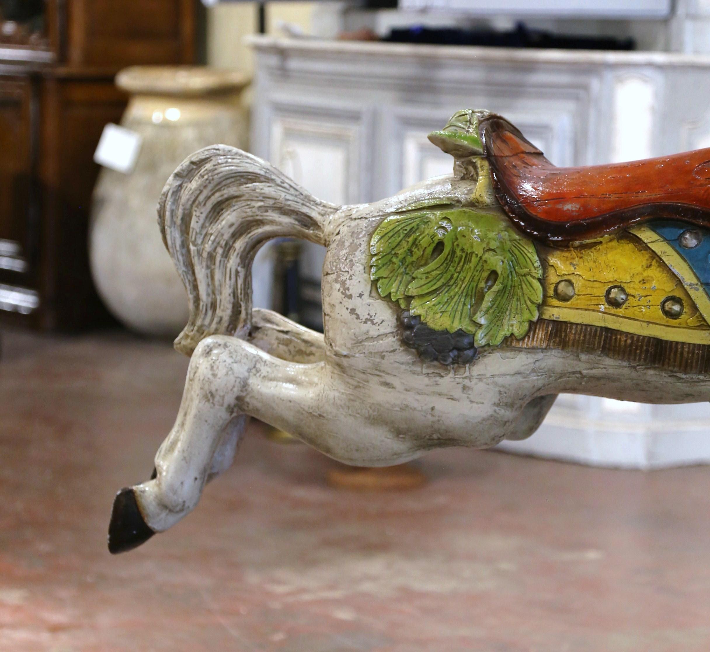 Mid-Century French Carved and Painted Carousel Horse on Metal Stand For Sale 4