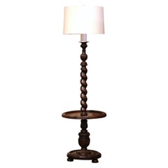Lampadaire à deux lumières Barley Twist sculpté français du milieu du siècle dernier, avec table attachée