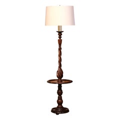 Lampadaire à deux lumières Barley Twist sculpté français du milieu du siècle dernier, avec table attachée