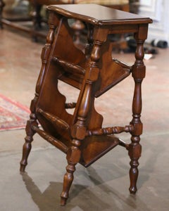 Mid-Century French Carved Beech Wood Metamorphic Folding Library Step Ladder