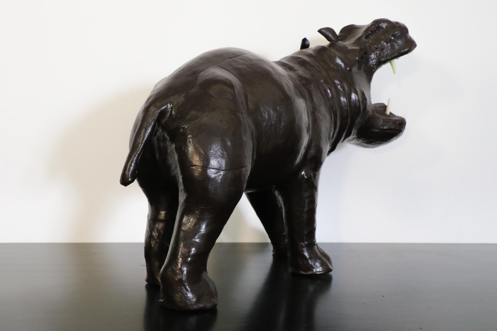 Mid-Century French Carved Dark Brown Patinated Leather Hippopotamus Sculpture 8