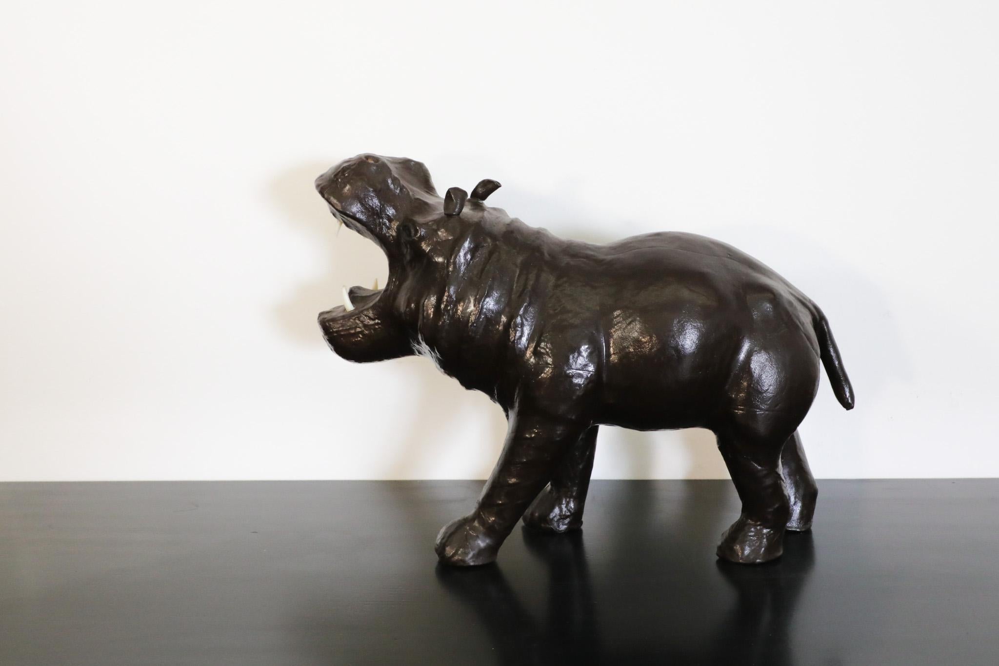 Mid-20th Century Mid-Century French Carved Dark Brown Patinated Leather Hippopotamus Sculpture