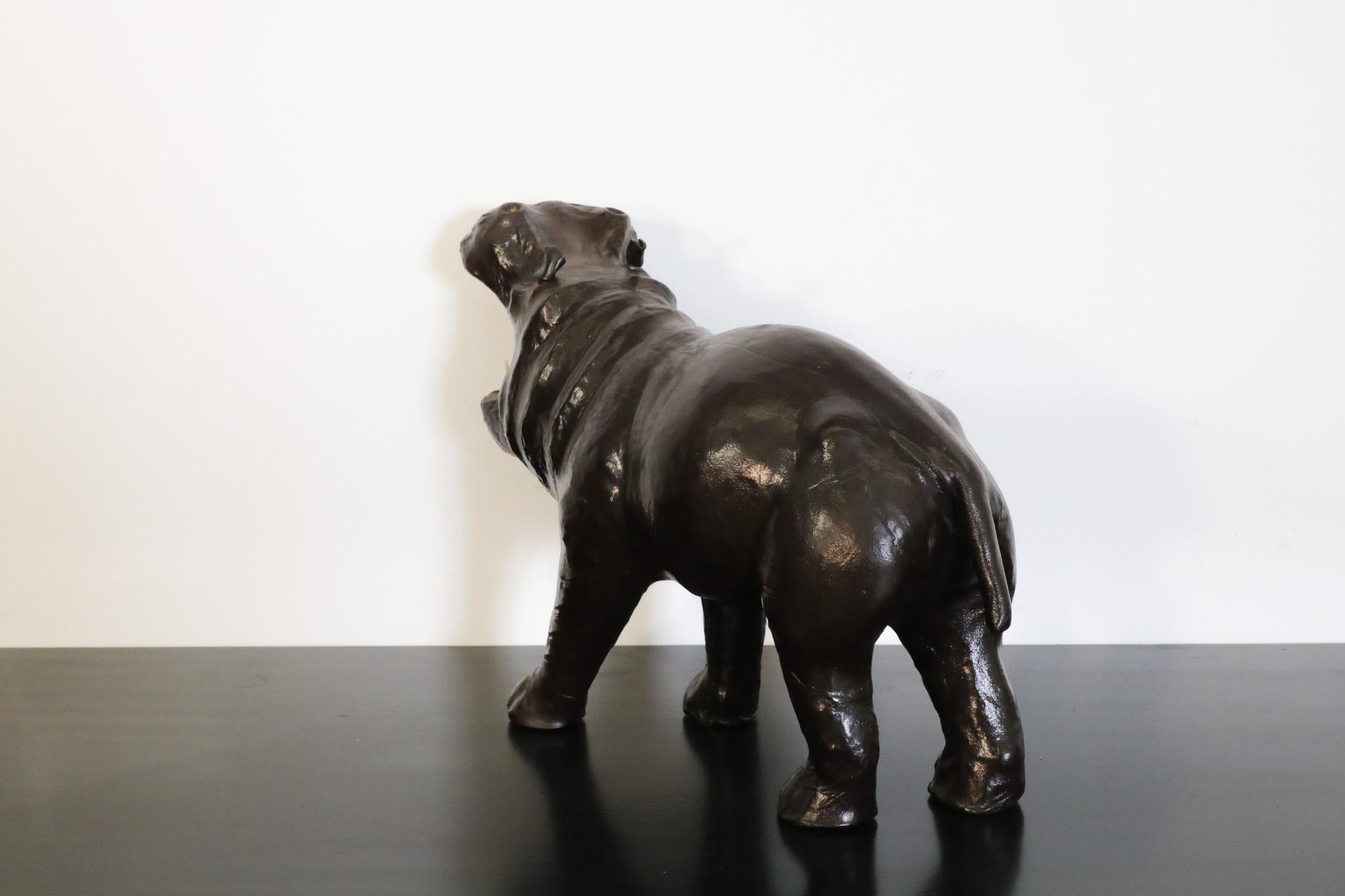 Mid-Century French Carved Dark Brown Patinated Leather Hippopotamus Sculpture 1
