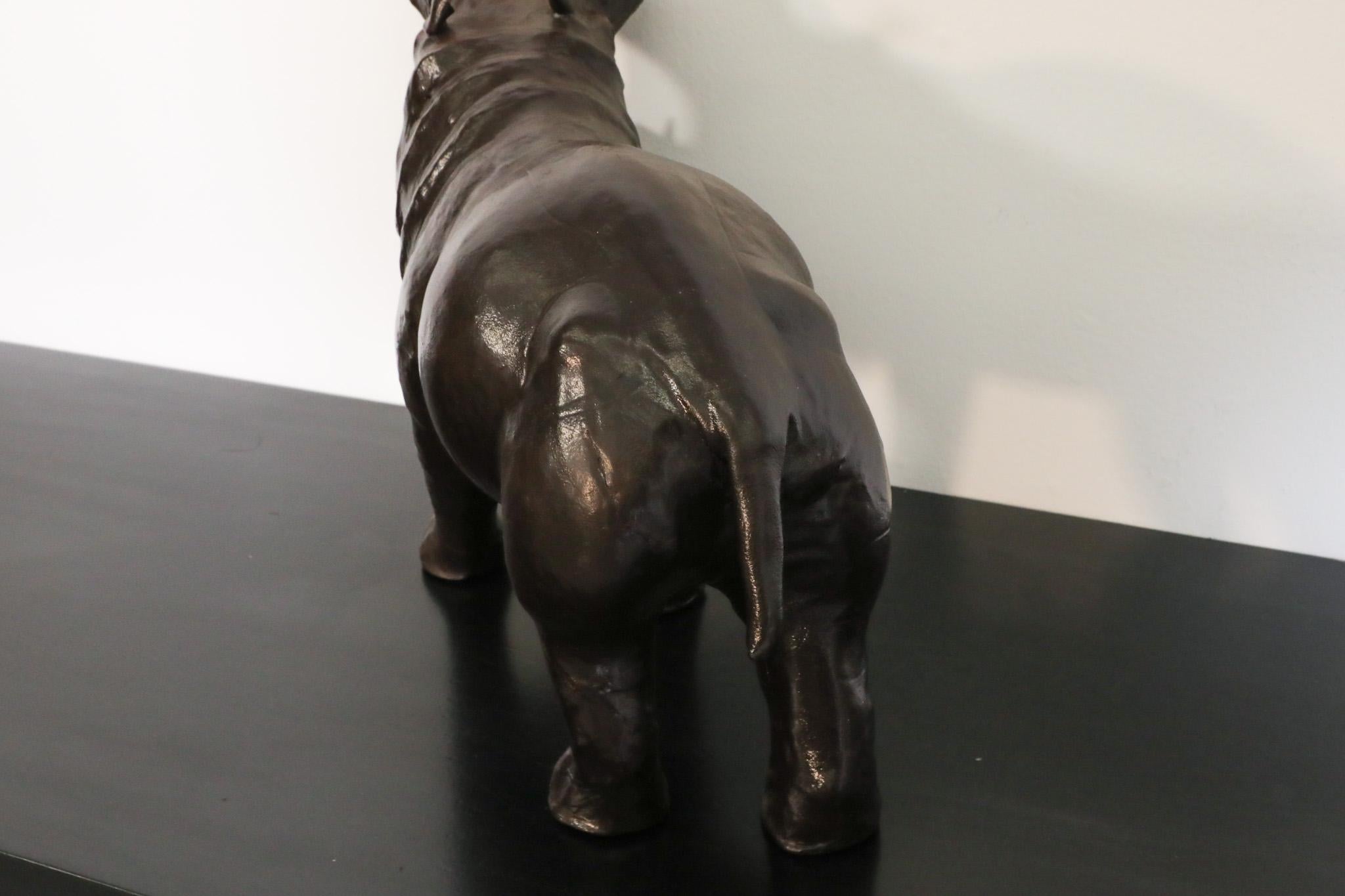 Mid-Century French Carved Dark Brown Patinated Leather Hippopotamus Sculpture 2