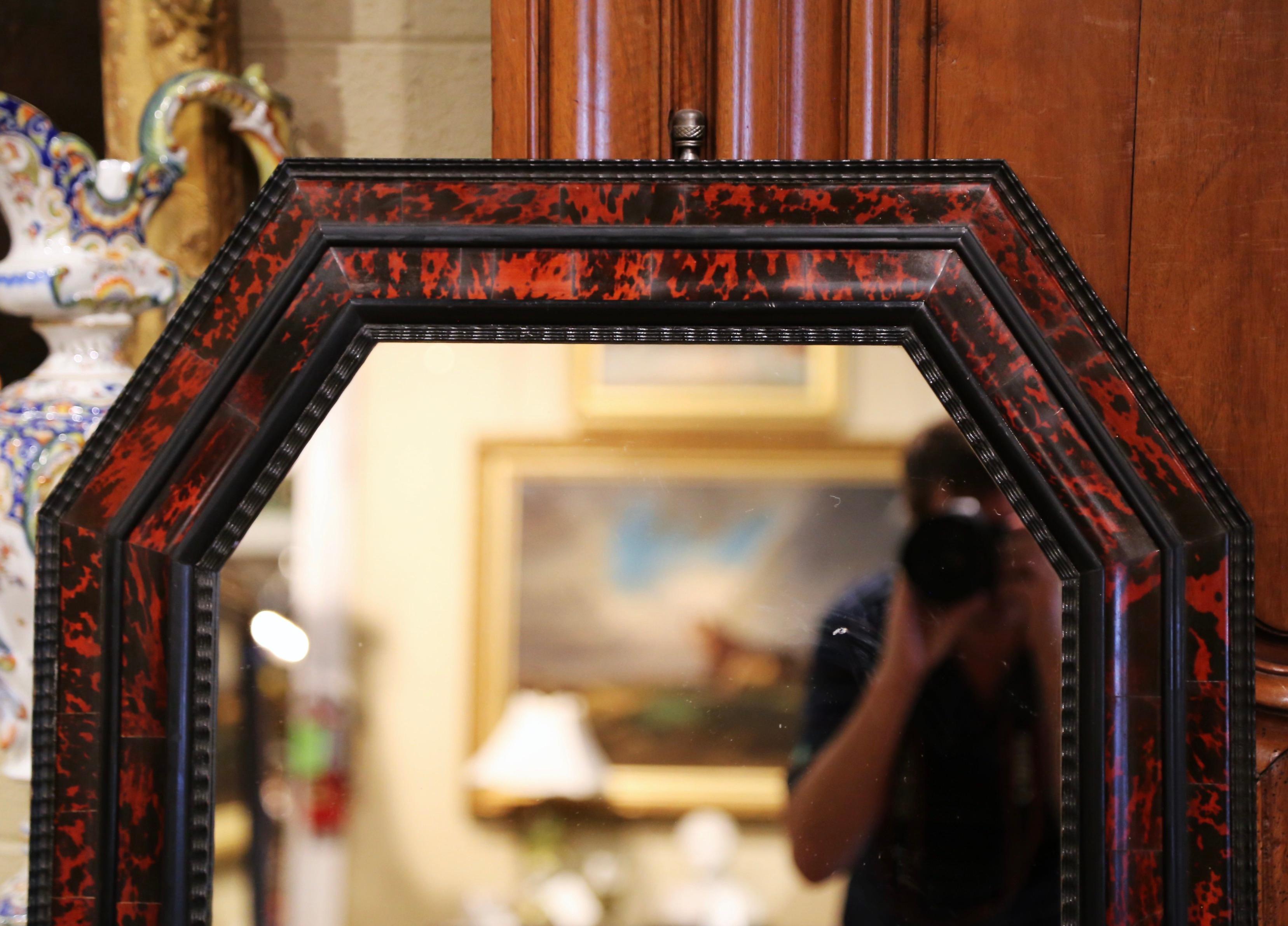 20th Century Mid-Century French Carved Faux Tortoiseshell Octagonal Wall Mirror
