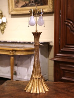Mid-Century French Carved Giltwood Table Lamp with Custom Shade