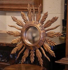 Mid-Century French Carved Giltwood Painted Wall Sunburst Mirror