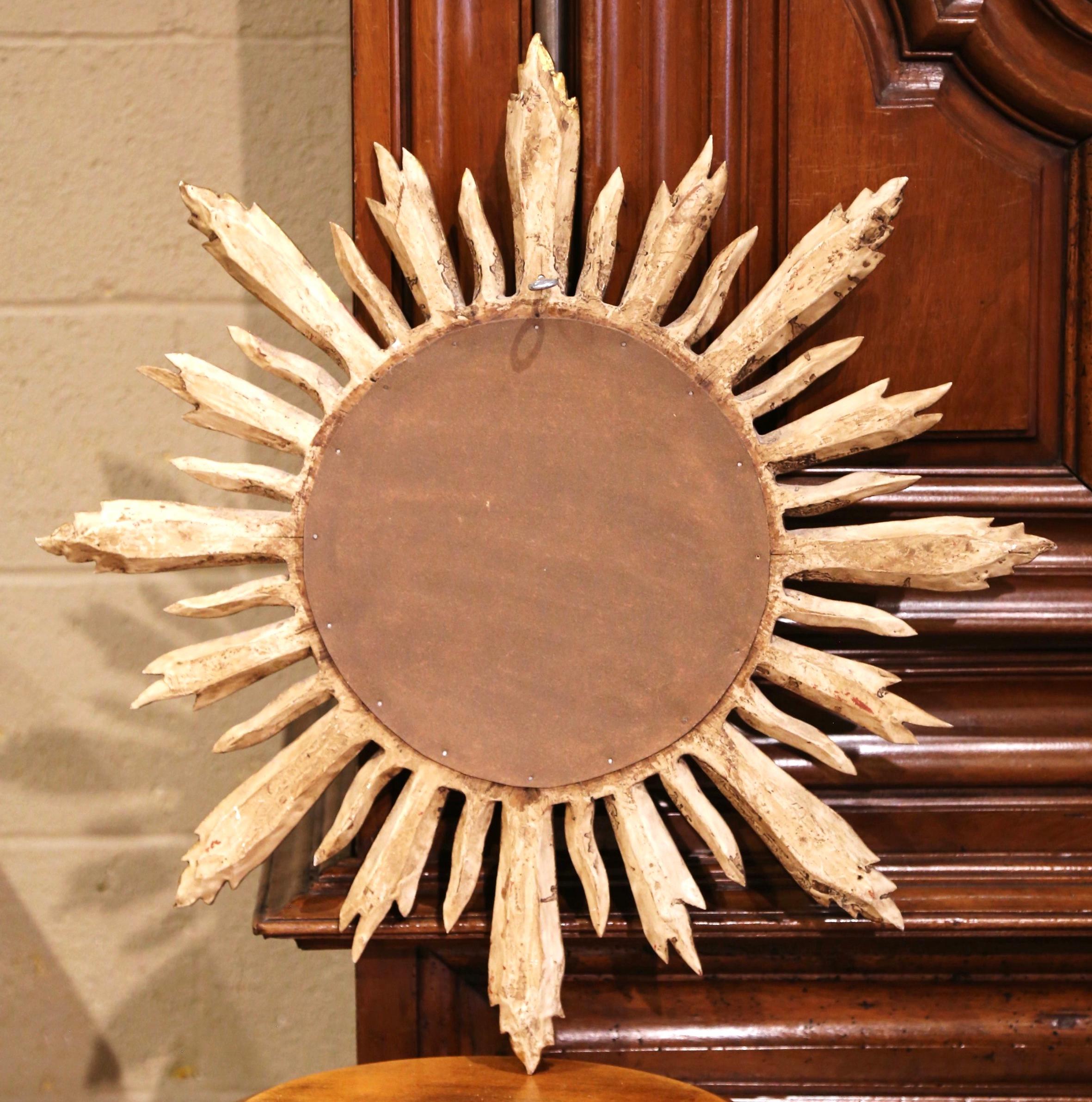 20th Century Mid-Century French Carved Giltwood Sunburst Wall Mirror from Versailles For Sale