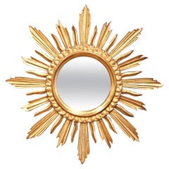 Mid-Century French Carved Giltwood Sunburst Wall Mirror from Versailles