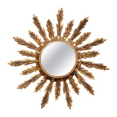 Mid-Century French Carved Giltwood Sunburst Wall Mirror from Versailles