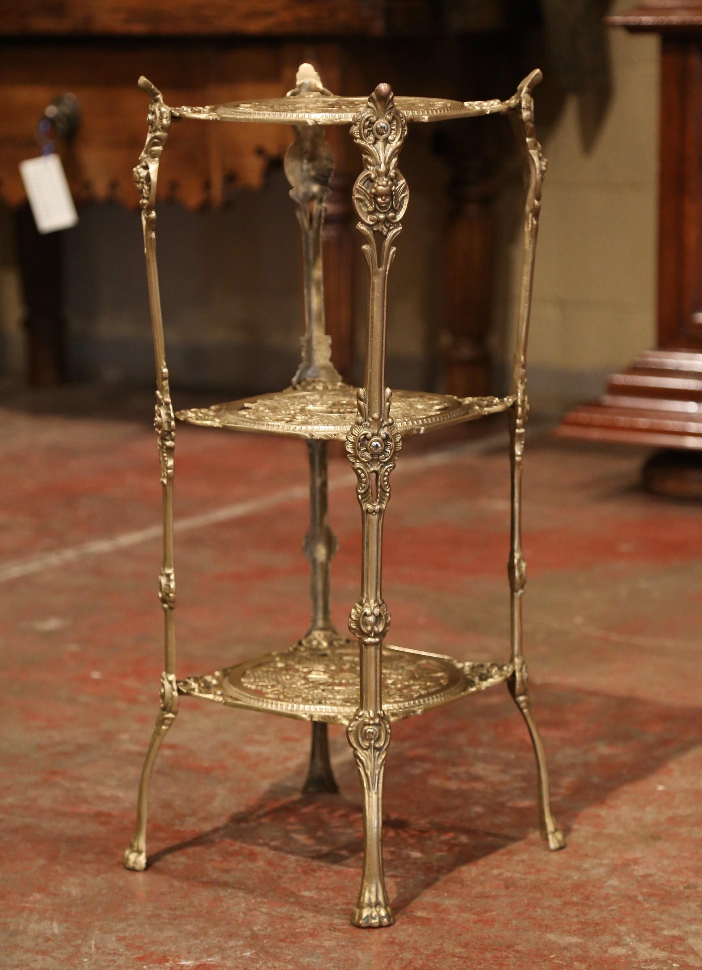 20th Century Midcentury French Carved Patinated Bronze Table Stand with Vine Motifs