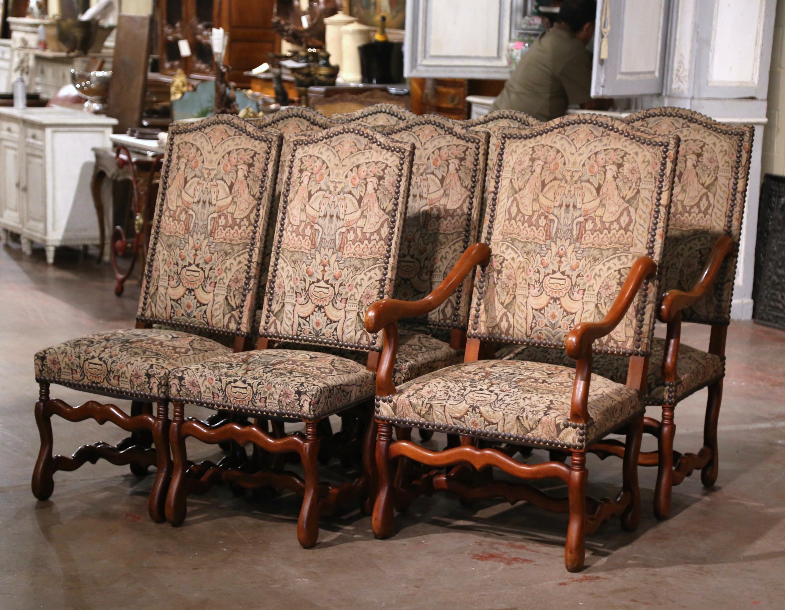  Mid-Century French Carved Sheep Bone Dining Chairs and Armchairs, Suite of 8 In Excellent Condition For Sale In Dallas, TX